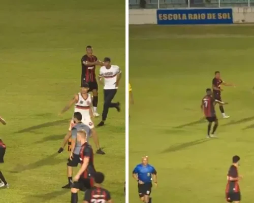 Agressão a jogador no Campeonato Maranhense, atacante ex-Castanhal Andrezinho é agredido por torcedores em invasão, jogo Moto Club x IAPE é encerrado