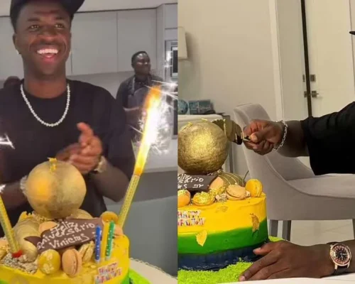 Eliminado da Copa, Vini Jr. celebra aniversário com bolo nas cores do Brasil em iate de luxo