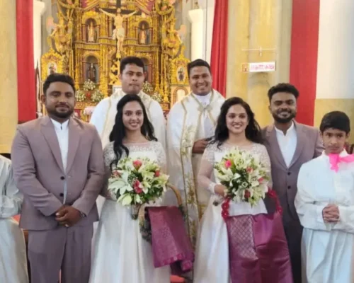 Irmãos gêmeos se casam com irmãs gêmeas em cerimônia conduzida por padres e coroinhas gêmeos
